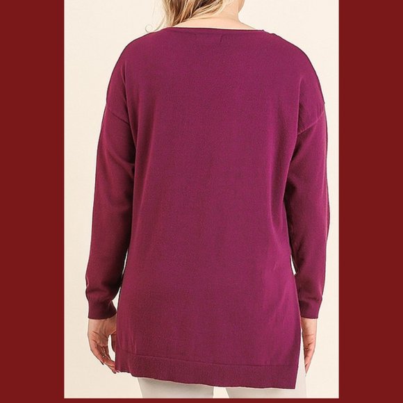 New UMGEE XL 1XL Burgundy Wine High Low hem Crossed V Neck Pullover Sweater - Picture 4 of 6